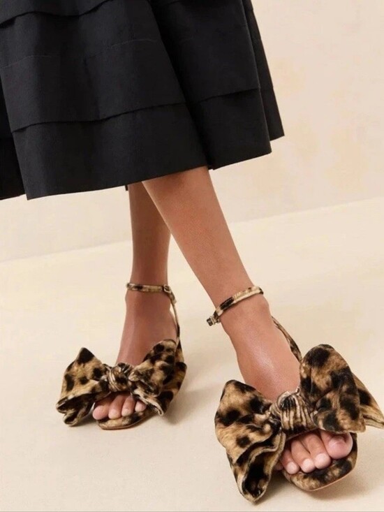Loeffler Randall Shoes - Leopard Print Bow Block Heel Sandals - Women's